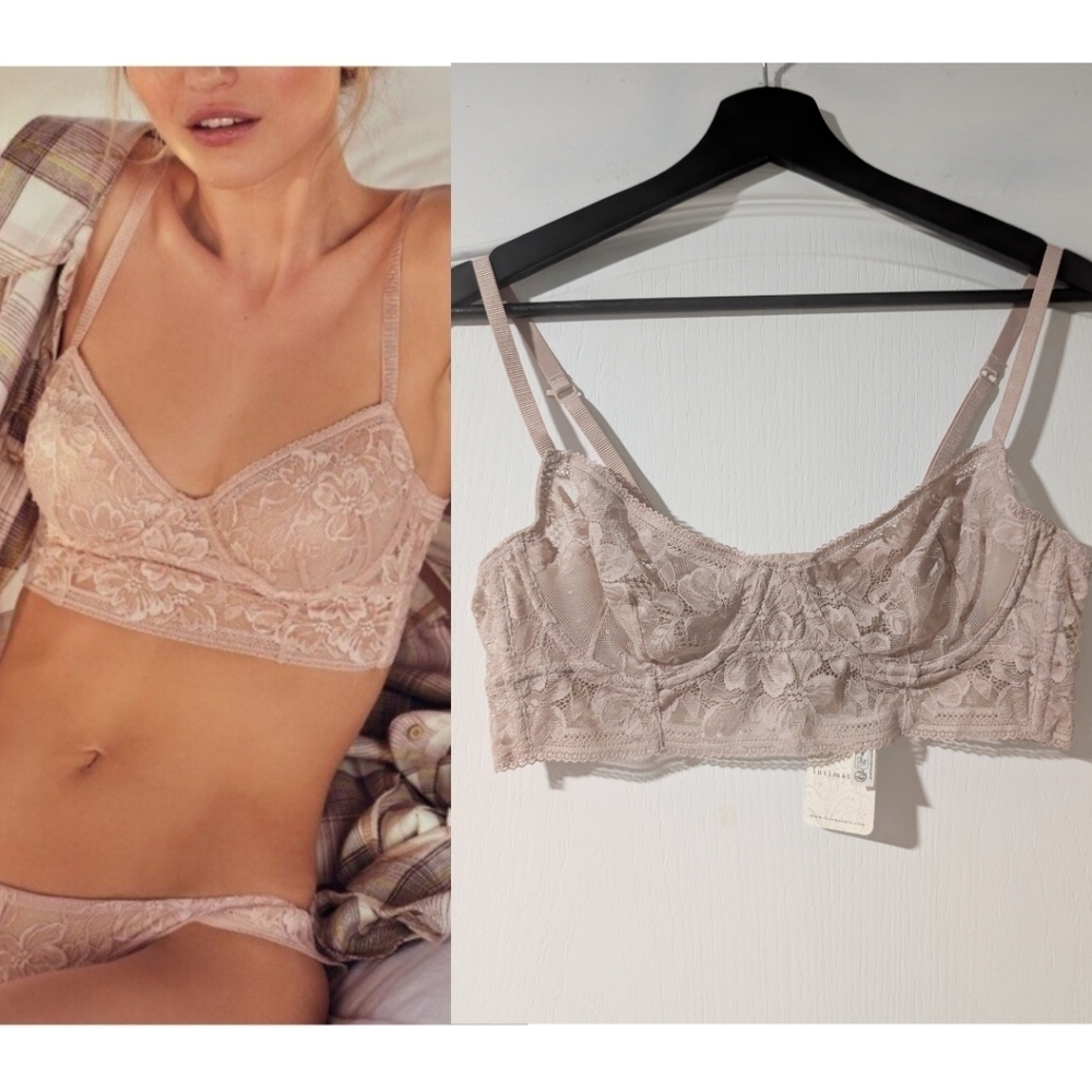 NWT Free People | Sorento Demi Lace Longline Underwire Bra In Sweet Nothings